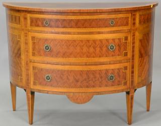 Appraisal: Demilune mahogany inlaid three drawer chest Decorative Crafts Inc ht