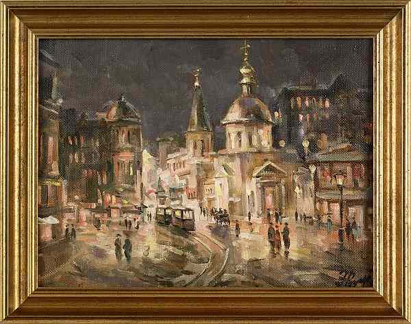 Appraisal: Russian oil on canvas city street scene th c x