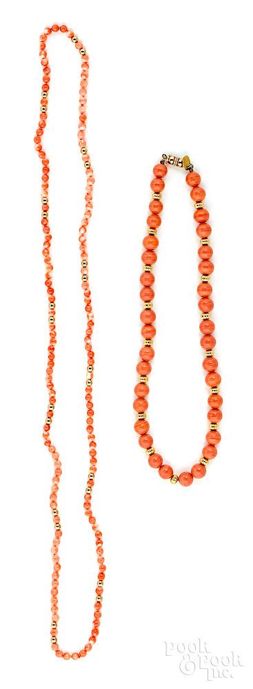 Appraisal: Two coral beaded necklaces Exclusive on Bidsquare Two coral beaded