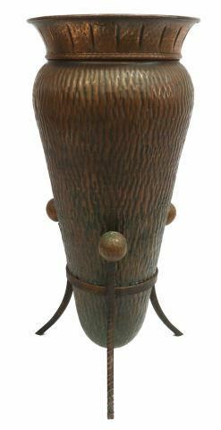 Appraisal: Copper umbrella stand th c textured conical vessel with flared