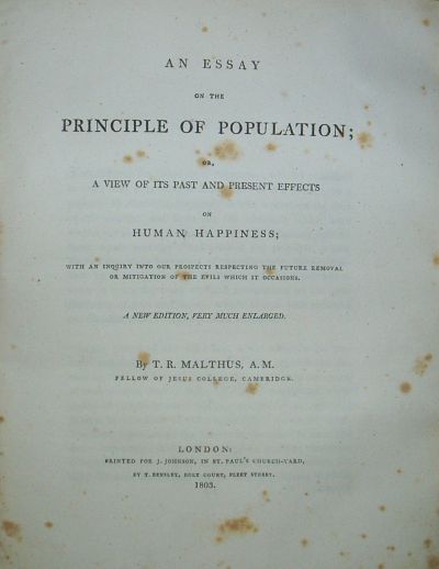 Appraisal: MALTHUS THOMAS ROBERT An Essay on the Principle of Population