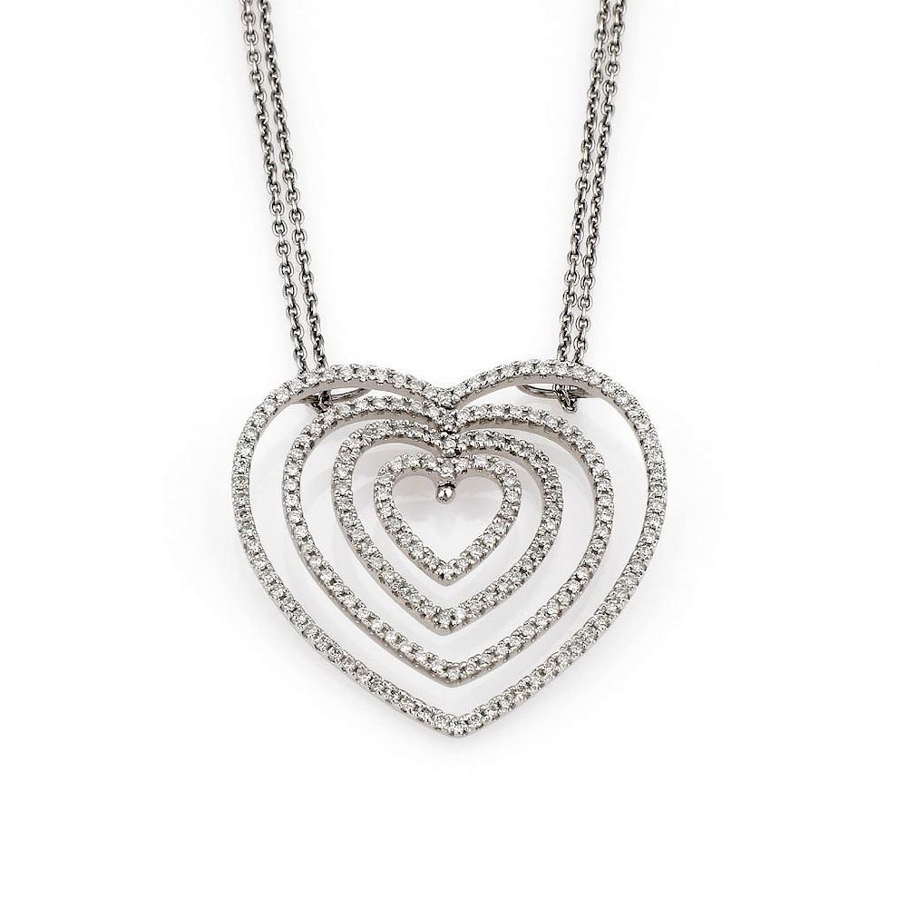 Appraisal: K White Gold Multi Diamond Heart Necklace K White Gold