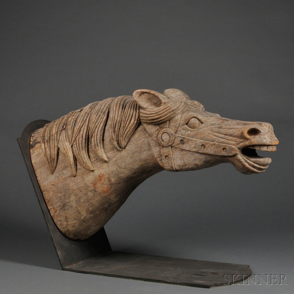 Appraisal: Carved Wooden Carousel Horse Head late th century weathered surface