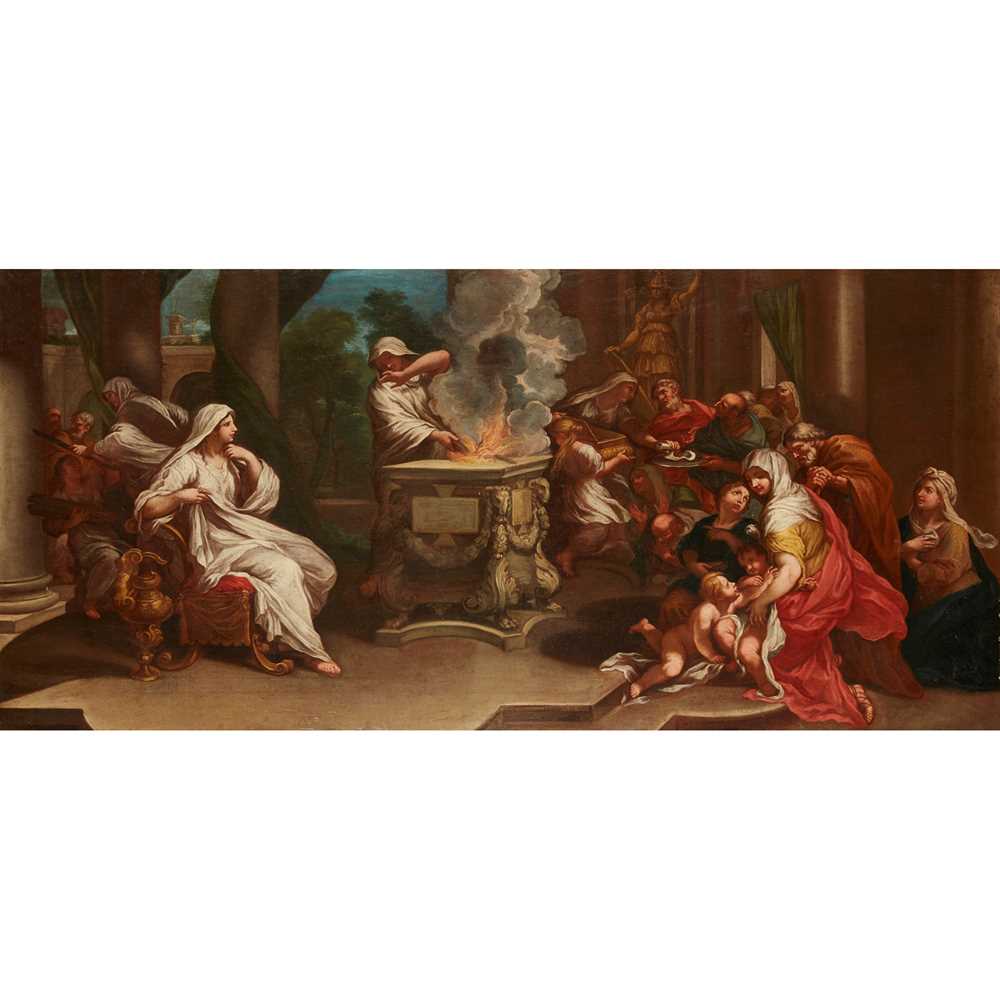 Appraisal: CIRCLE OF FRANCESCO SOLIMENA SACRIFICE TO MINERVA Oil on canvas