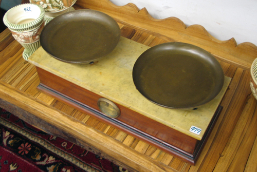 Appraisal: A VICTORIAN WALNUT CASED GOLD SCALES with two round metal