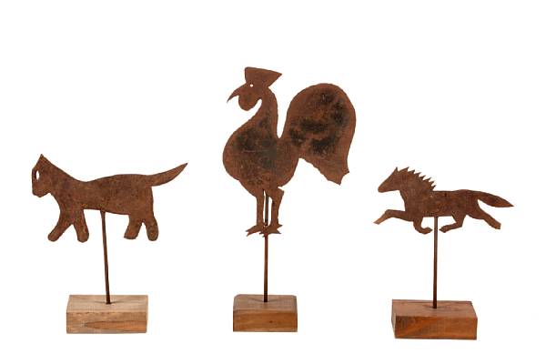 Appraisal: A group of three American metal animal cutouts on stands