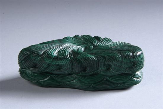 Appraisal: CHINESE MALACHITE BRUSH HOLDER Early th century - in long