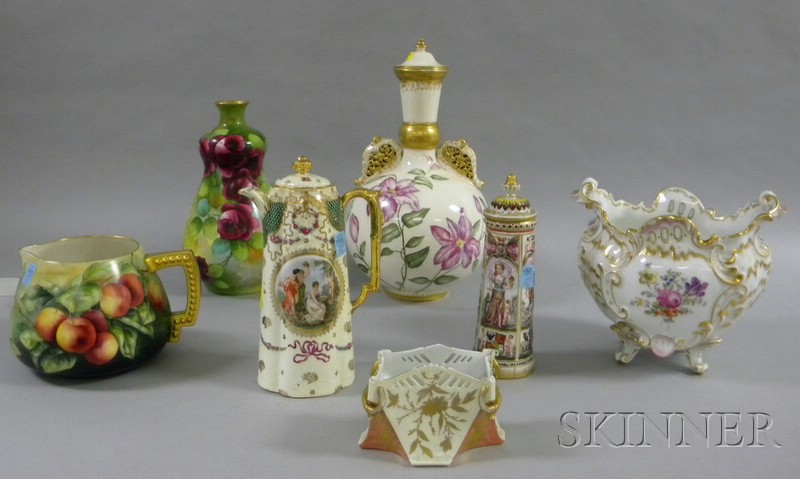 Appraisal: Seven Pieces of Assorted Mostly Hand-painted Porcelain a floral decorated