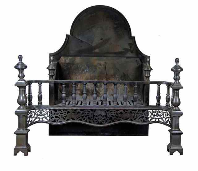 Appraisal: A George III style fire grate with urn topped balustrade