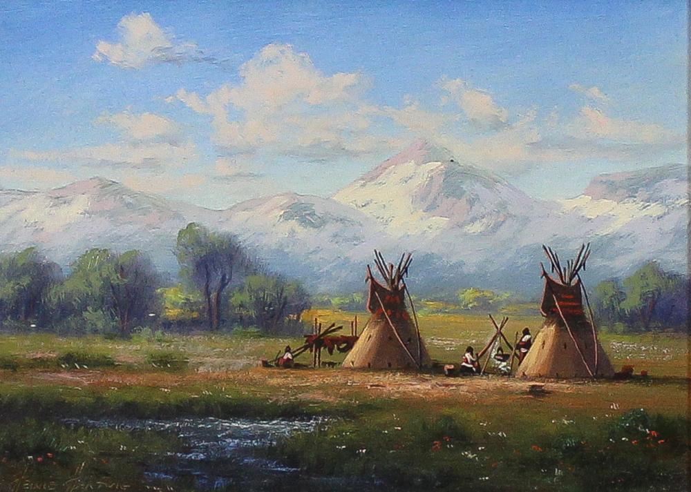 Appraisal: HEINIE HARTWIG California born oil on board Native American camp