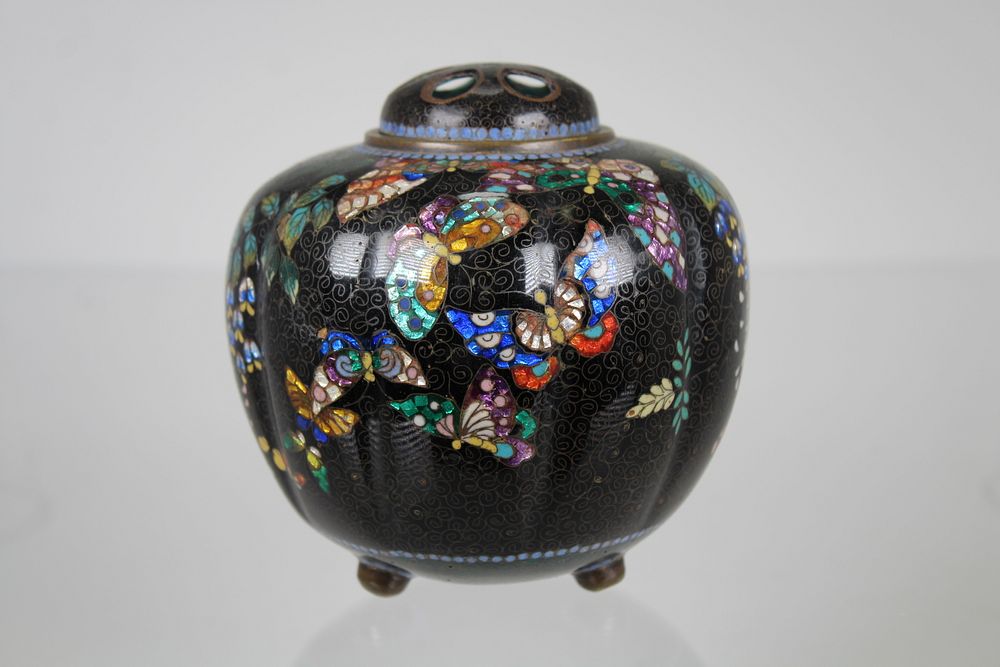 Appraisal: Chinese Foil Cloisonne Lidded Jar Chinese Foil Cloisonne Lidded Jar