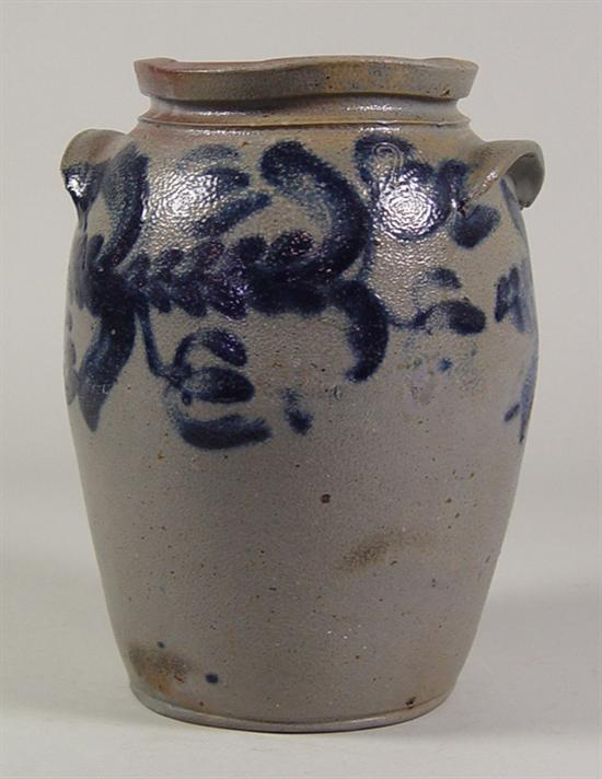 Appraisal: Ovoid American Stoneware Crock Mid th Century Freehand cobalt decoration