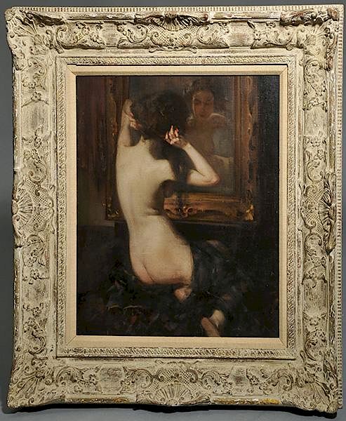 Appraisal: Oil on Canvas Nude at Dressing Table Oil painting nude