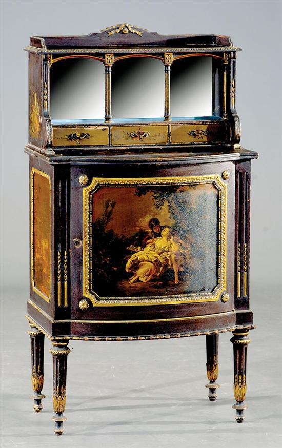 Appraisal: Louis XVI style chinoiserie display cabinet late th century superstructure