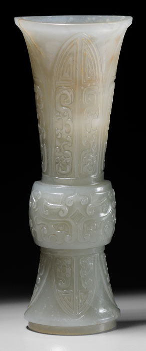 Appraisal: Jade Wall Vase Chinese Qing Dynasty celadon with russet inclusions