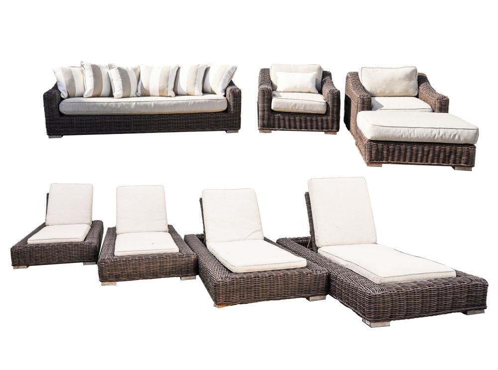 Appraisal: RESTORATION HARDWARE PATIO SETcomprising sofa four club chairs inches wide