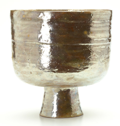 Appraisal: BEATRICE WOOD Large chalice incised with trees under lustered gold