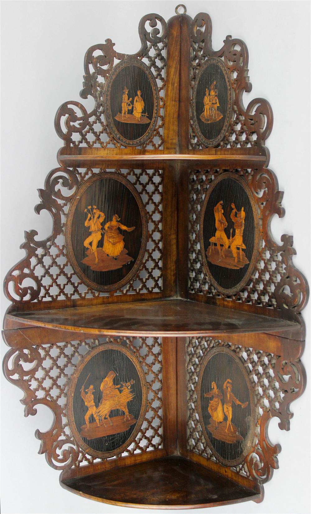 Appraisal: DUTCH TH C INLAID AND PIERCED CORNER SHELF having a