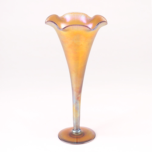 Appraisal: STEUBEN Gold Aurene glass trumpet vase with lily ruffled rim