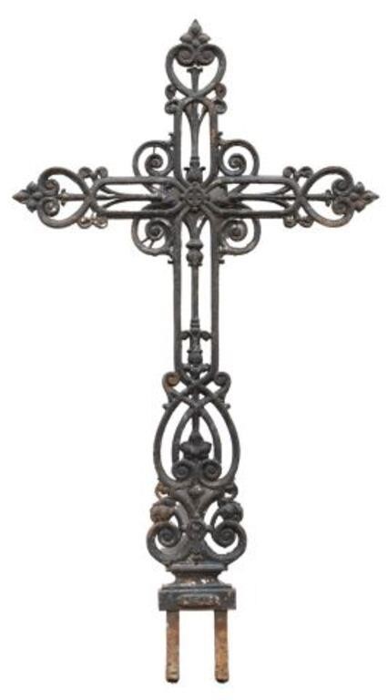 Appraisal: FRENCH CAST IRON FLEUR DE LIS CROSS TH C HFrench