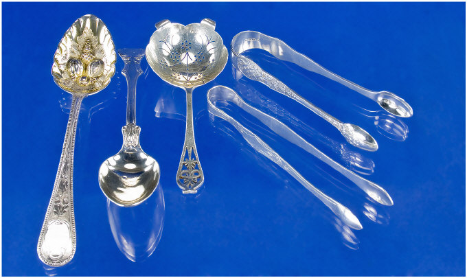 Appraisal: Collection Of Silver Flatware Comprising Sugar Tongs Full Hallmark For