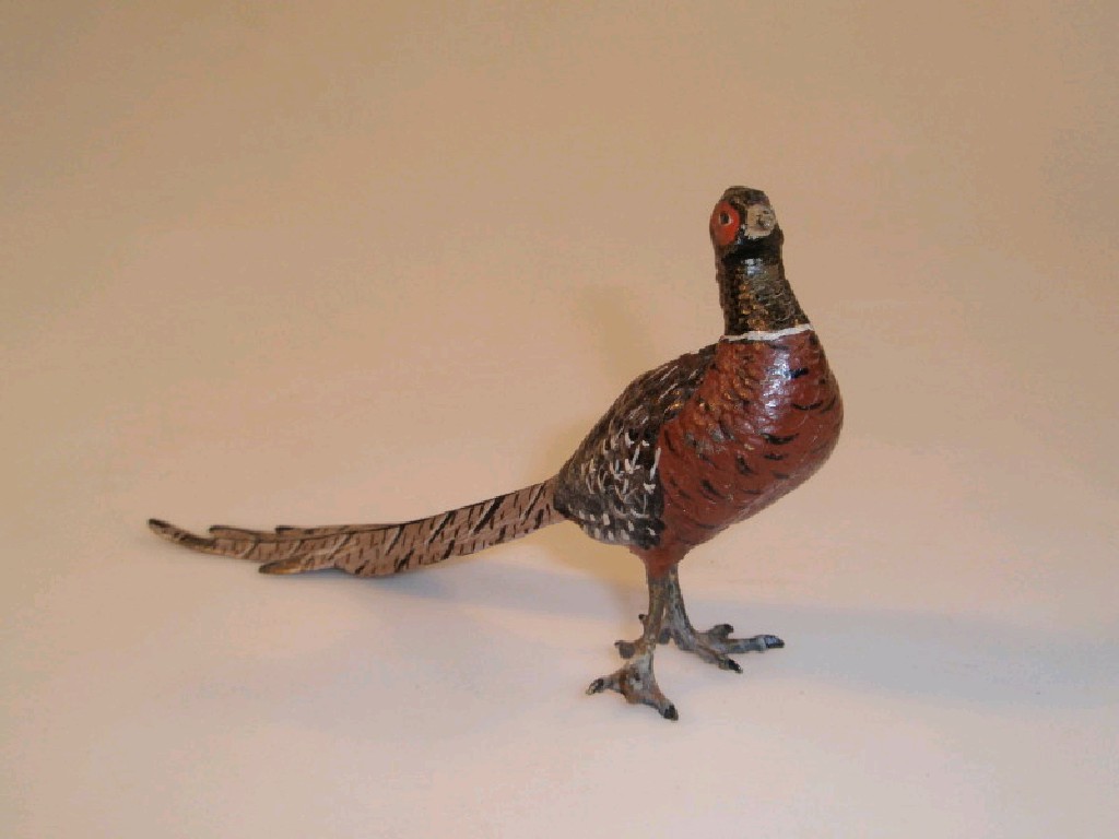 Appraisal: A Bergman type painted bronze figure of a pheasant cm