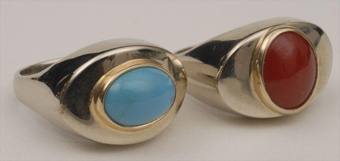 Appraisal: Two Rings Set with Cabochon Stones Both stamped k