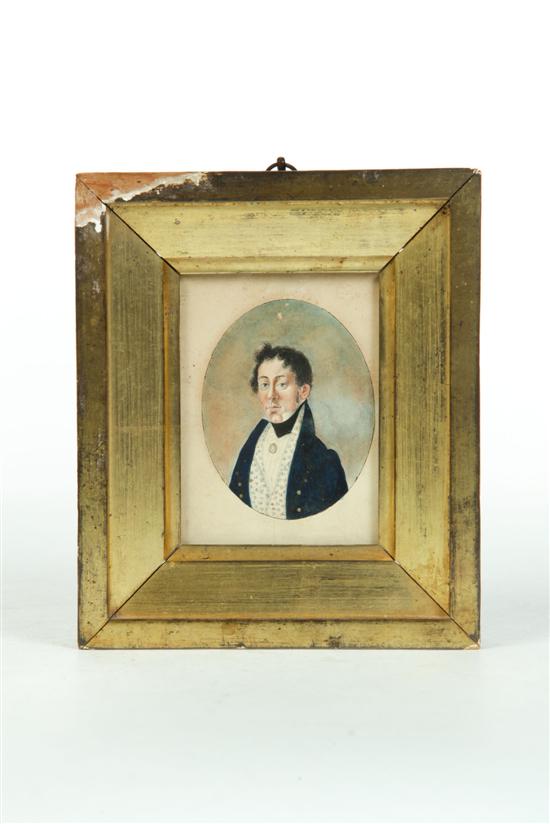 Appraisal: MINIATURE PORTRAIT Probably American watercolor on paper Man in a