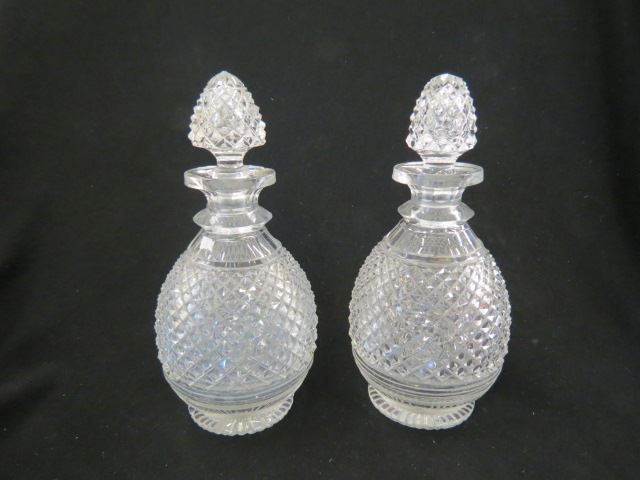 Appraisal: Pair of Cut Crystal Decanters diamond design chips