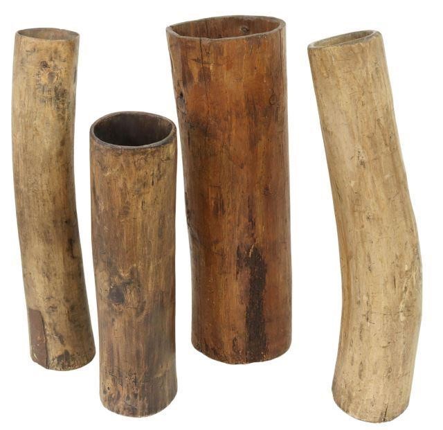 Appraisal: lot of Large rustic hollowed tree trunk floor vases th