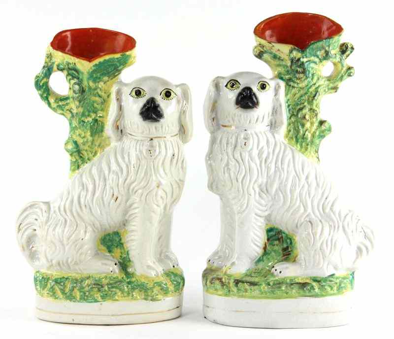 Appraisal: Pair of Staffordshire Spaniel Spill Vaseslate th century retaining a