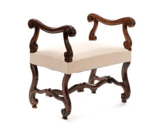 Appraisal: French Provincial Carved Walnut Window Bench Continental likely French late