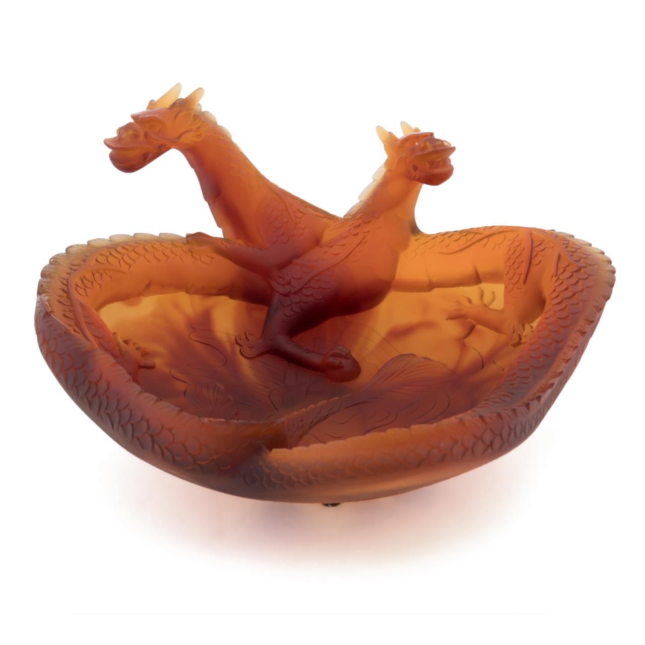 Appraisal: DAUM PATTE DE VERRE AMBER DRAGON BOWL Daum France pate