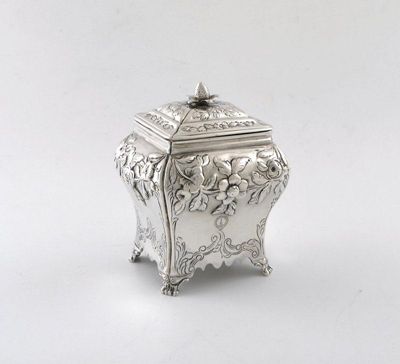 Appraisal: A George IV silver tea caddy of rectangular bombe form