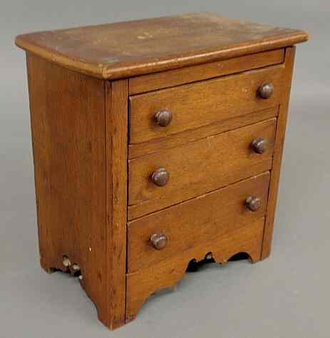 Appraisal: Miniature walnut cottage bureau late th c with scalloped carved