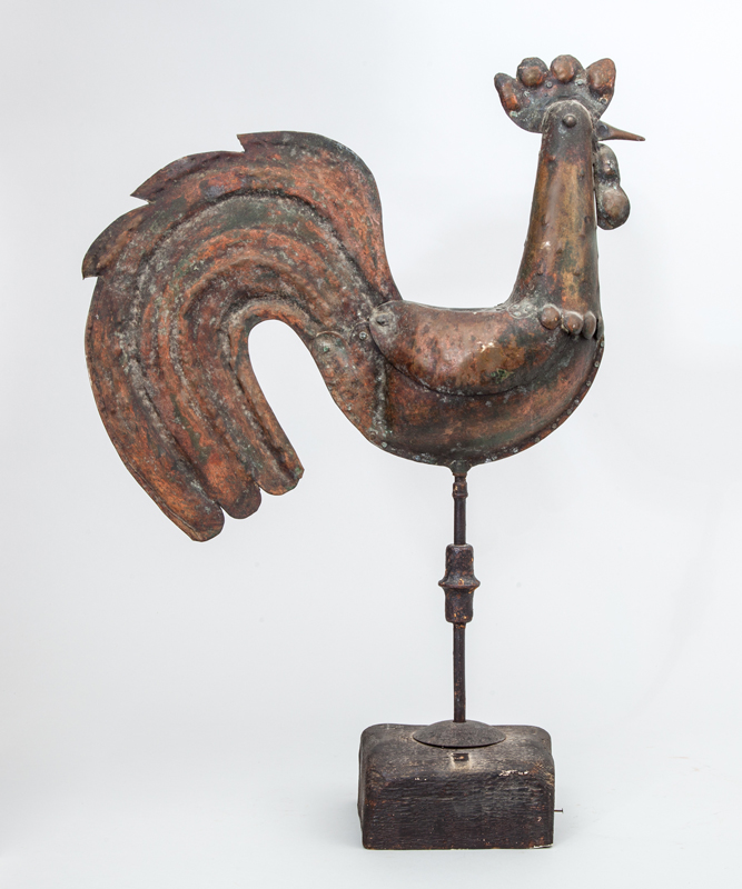 Appraisal: COPPER HOLLOW-CAST ROOSTER-FORM WEATHERVANE PROBABLY CANADIAN On rod support and