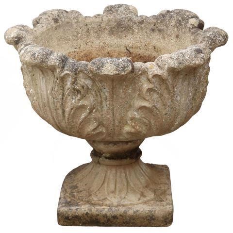 Appraisal: English cast stone garden urn th c in a cabbage