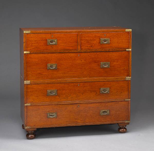 Appraisal: An early Victorian brass bound mahogany campaign chest second quarter