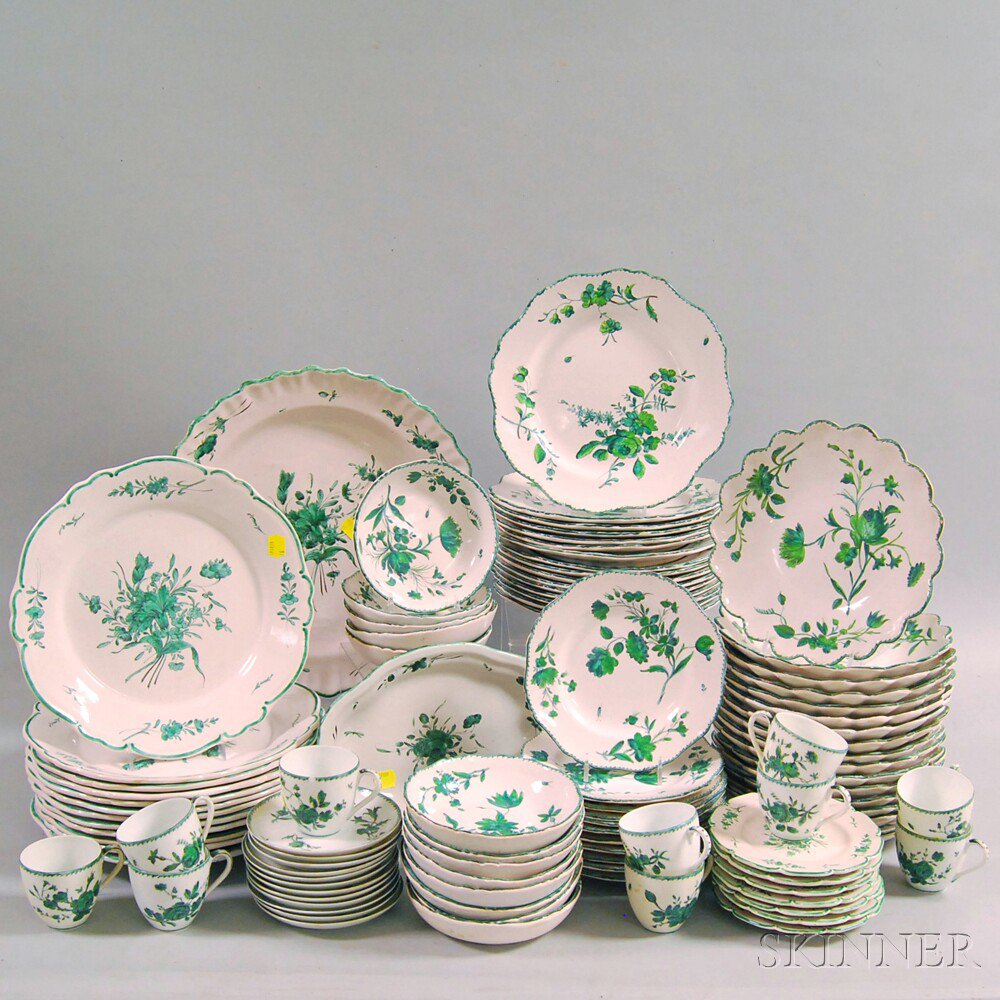 Appraisal: Large Set of Green and White Ceramic Limoges Dinnerware with