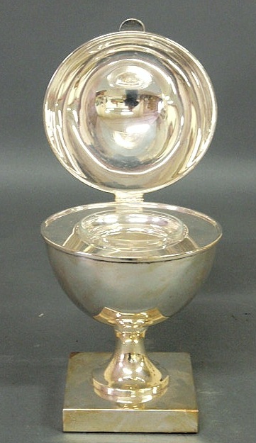 Appraisal: Silverplate caviar urn with glass liner by St James Brazil