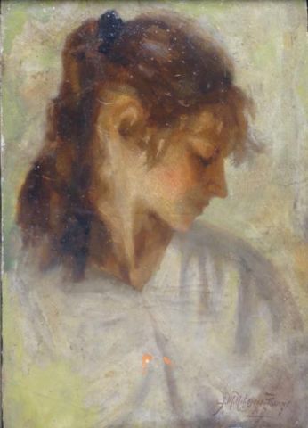 Appraisal: Illegibly Signed Oil on Board Portrait of aBeauty Signed and