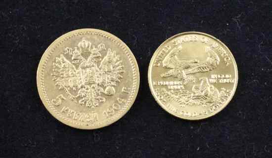 Appraisal: A Russian gold rouble and a U S gold Dollars