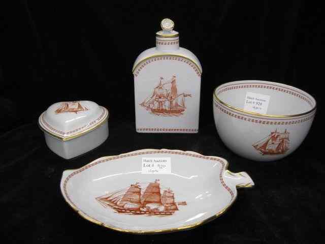 Appraisal: pcs Copeland-Spode ''Tradewinds'' ship designs box tea caddy bowl leaf