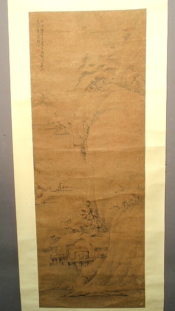 Appraisal: - Chinese landscape scroll on linen th c Site- l