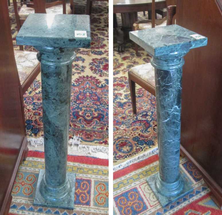 Appraisal: A PAIR OF MARBLE PEDESTAL PLANT OR STATUARY STANDS Verde