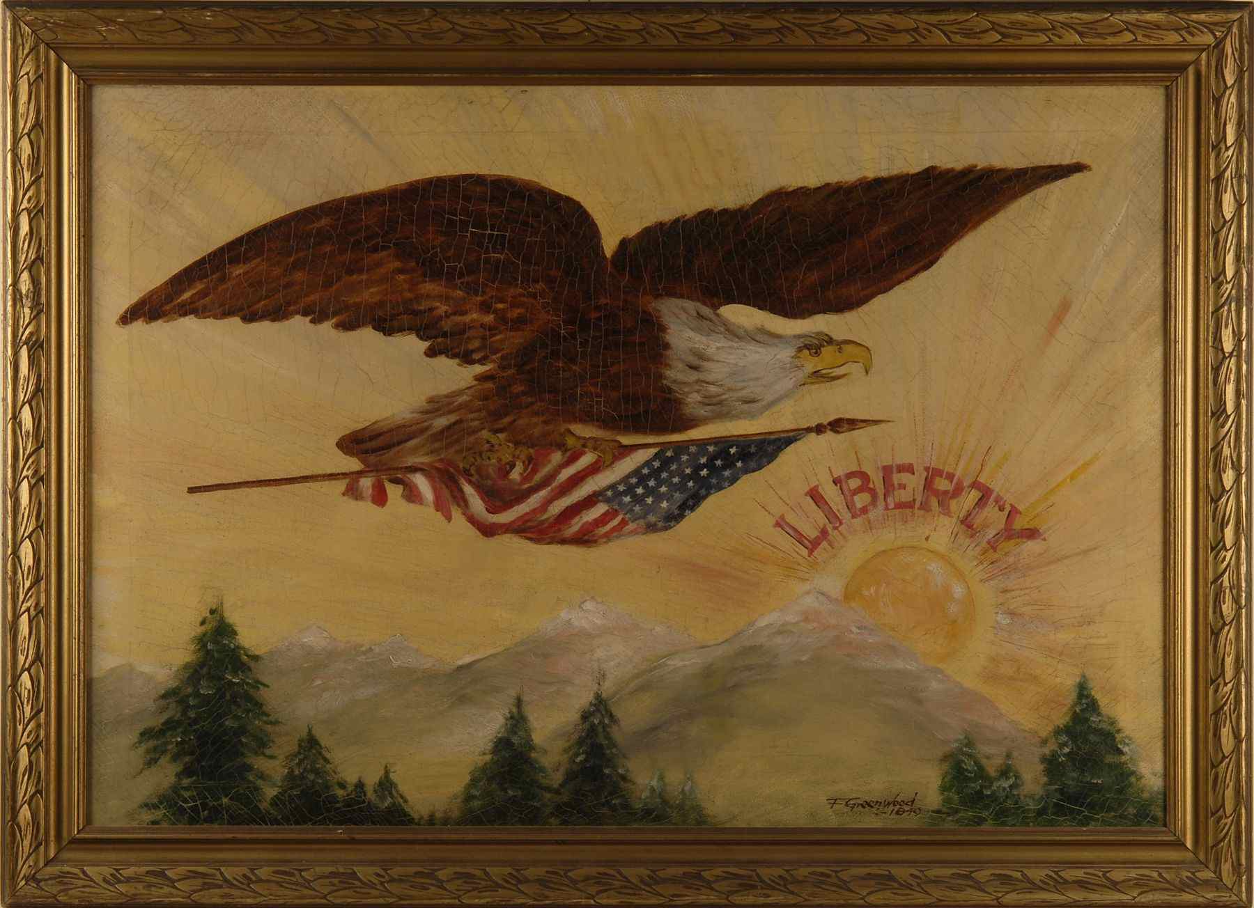 Appraisal: AMERICAN SCHOOL th CenturyLiberty'' depicting a bald eagle in flight