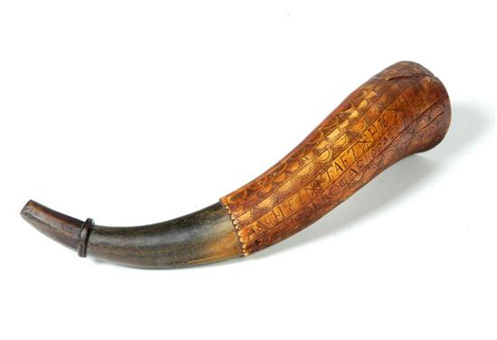 Appraisal: CARVED POWDER HORN Engraved ''Asahel Taet His Horn Ticonderoga September