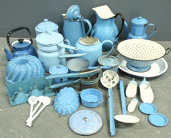 Appraisal: - Large group of blue graniteware incl a pitcher h