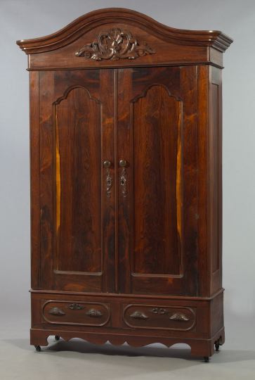 Appraisal: American Rococo Revival Rosewood and Faux Rosewood Arched Top Armoire