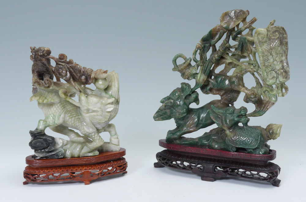 Appraisal: CARVED STONE FIGURES IN PRESENTATION BOXES pieces total each with